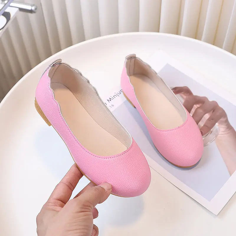 New Spring Autumn Girls' Flat Shoes Simple Solid Color Children's Leather Shoes Soft Bottom Versatile Ballet Loafers for Kids