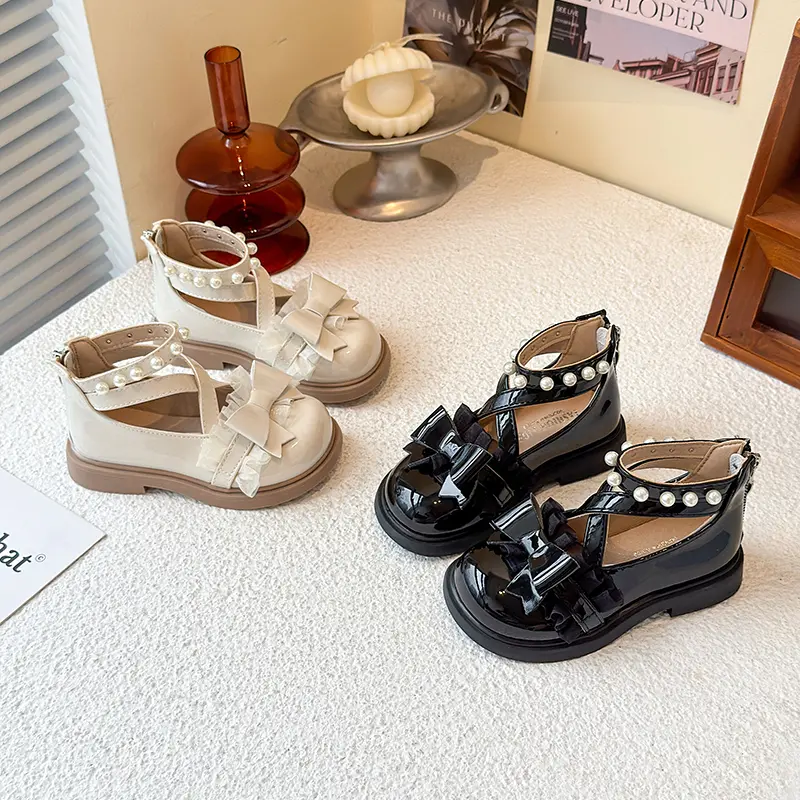 Girls Princess Leather Shoes Sweet Bowknot Kids Causal Mary Jane Shoes Ankle-strap Children Fashion Wedding Party Dress Shoes