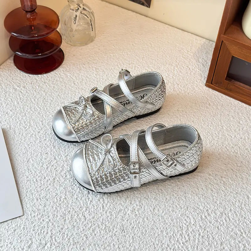 Girls Leather Shoes with Bow-knot Children Flats Princess Shoes Anti-slippery Fashion Kids Performance Shoes Size 23-36