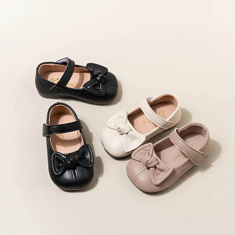 Girls Flats Leather Shoes Kids Princess Shoes with Bow-knot Fashion Baby First Walker Shoes Solid Color Spring Autumn 2025 New