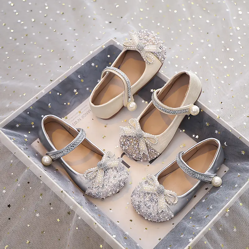 Sweet Children Fashion Girls Leather Shoes New Spring Autumn Kids Party Shoes Fashion Sequins Princess Causal Dress Flat Shoes