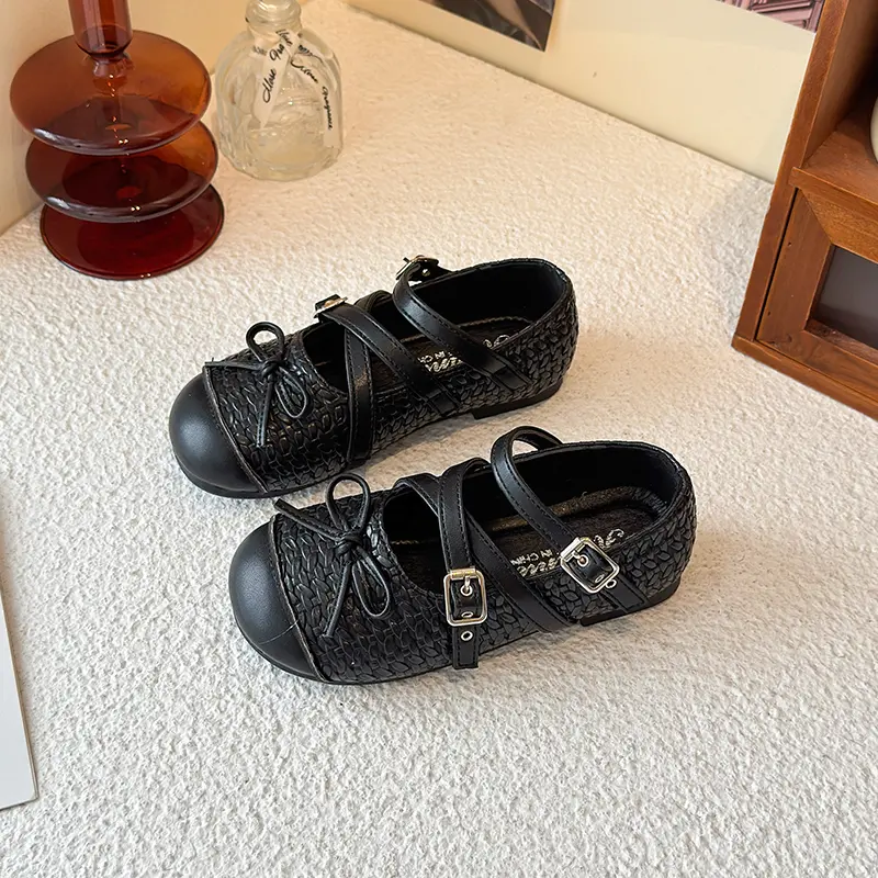 Girls Leather Shoes with Bow-knot Children Flats Princess Shoes Anti-slippery Fashion Kids Performance Shoes Size 23-36
