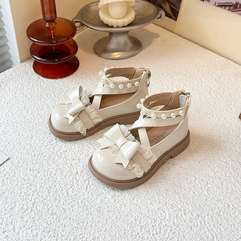 Girls Princess Leather Shoes Sweet Bowknot Kids Causal Mary Jane Shoes Ankle-strap Children Fashion Wedding Party Dress Shoes