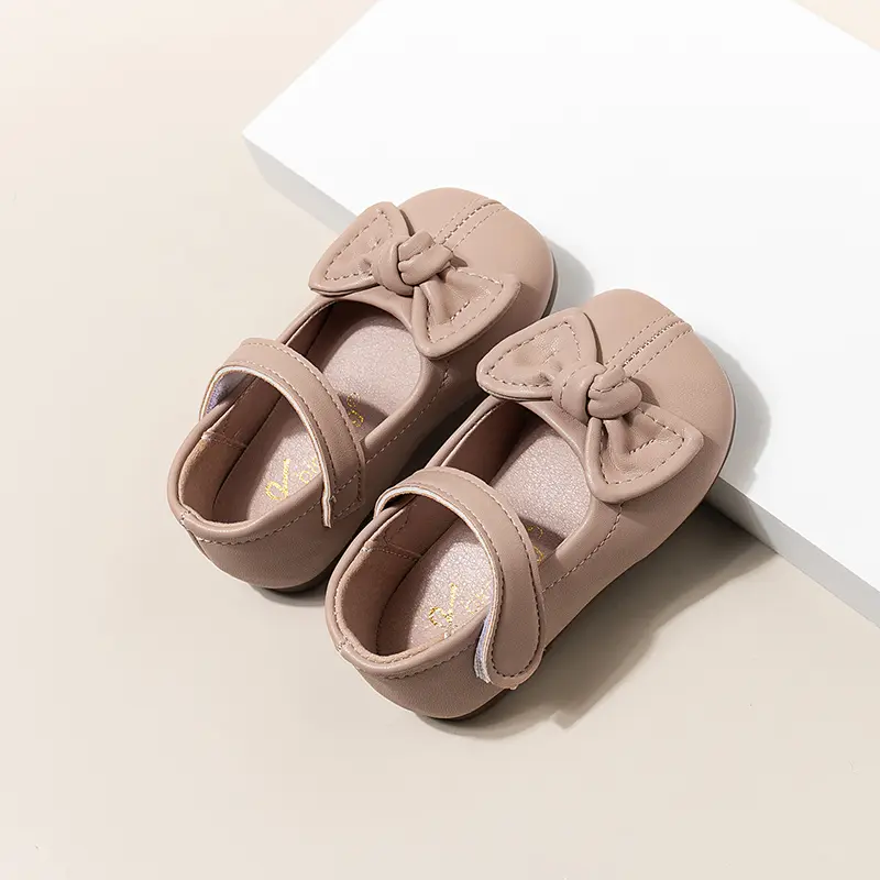 Girls Flats Leather Shoes Kids Princess Shoes with Bow-knot Fashion Baby First Walker Shoes Solid Color Spring Autumn 2025 New