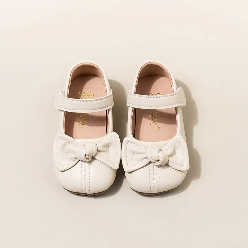 Girls Flats Leather Shoes Kids Princess Shoes with Bow-knot Fashion Baby First Walker Shoes Solid Color Spring Autumn 2025 New