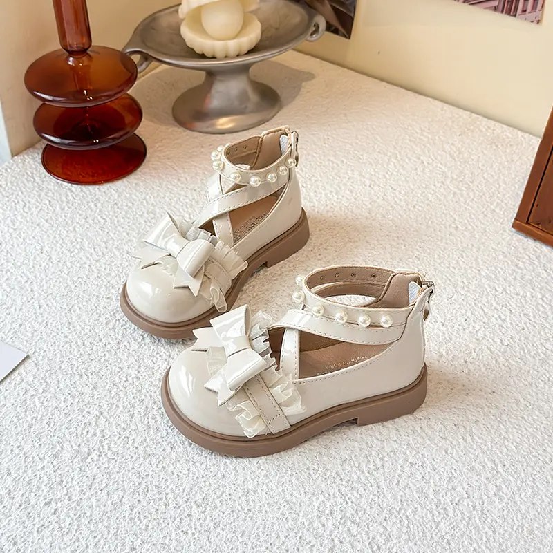 Girls Princess Leather Shoes Sweet Bowknot Kids Causal Mary Jane Shoes Ankle-strap Children Fashion Wedding Party Dress Shoes