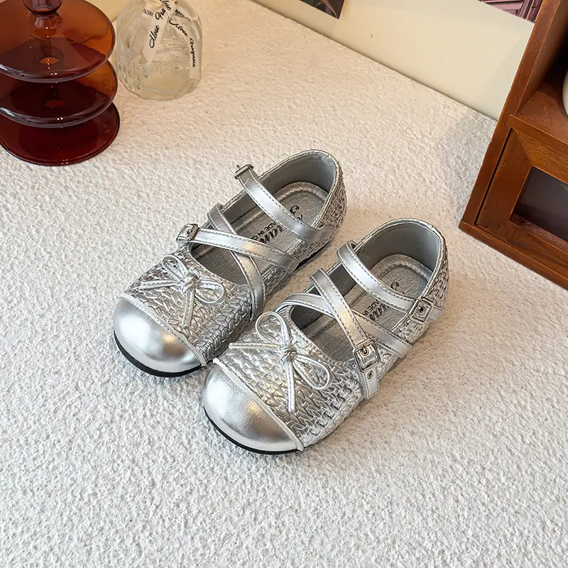 Girls Leather Shoes with Bow-knot Children Flats Princess Shoes Anti-slippery Fashion Kids Performance Shoes Size 23-36
