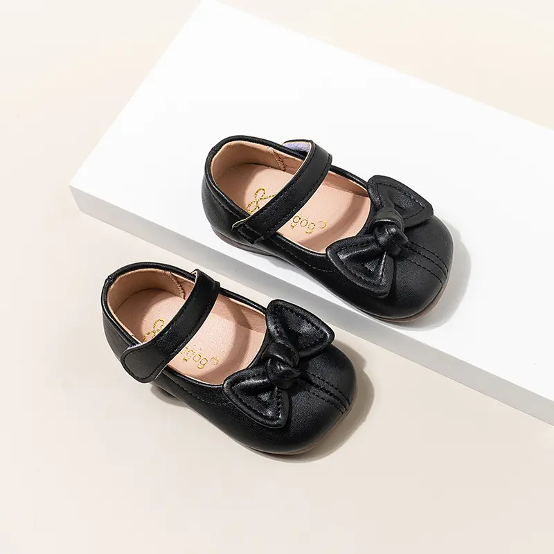 Girls Flats Leather Shoes Kids Princess Shoes with Bow-knot Fashion Baby First Walker Shoes Solid Color Spring Autumn 2025 New