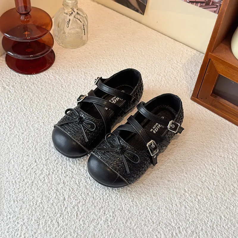 Girls Leather Shoes with Bow-knot Children Flats Princess Shoes Anti-slippery Fashion Kids Performance Shoes Size 23-36