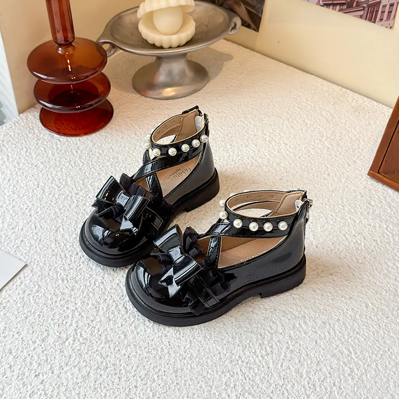 Girls Princess Leather Shoes Sweet Bowknot Kids Causal Mary Jane Shoes Ankle-strap Children Fashion Wedding Party Dress Shoes