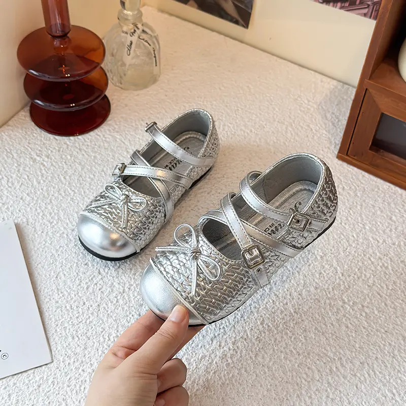 Girls Leather Shoes with Bow-knot Children Flats Princess Shoes Anti-slippery Fashion Kids Performance Shoes Size 23-36