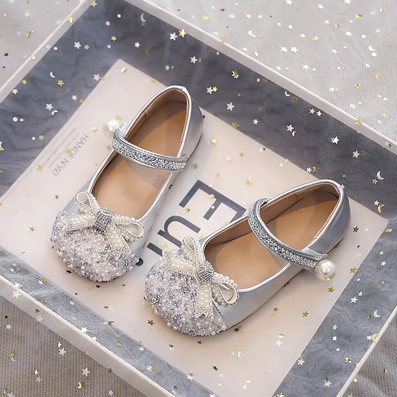 Sweet Children Fashion Girls Leather Shoes New Spring Autumn Kids Party Shoes Fashion Sequins Princess Causal Dress Flat Shoes