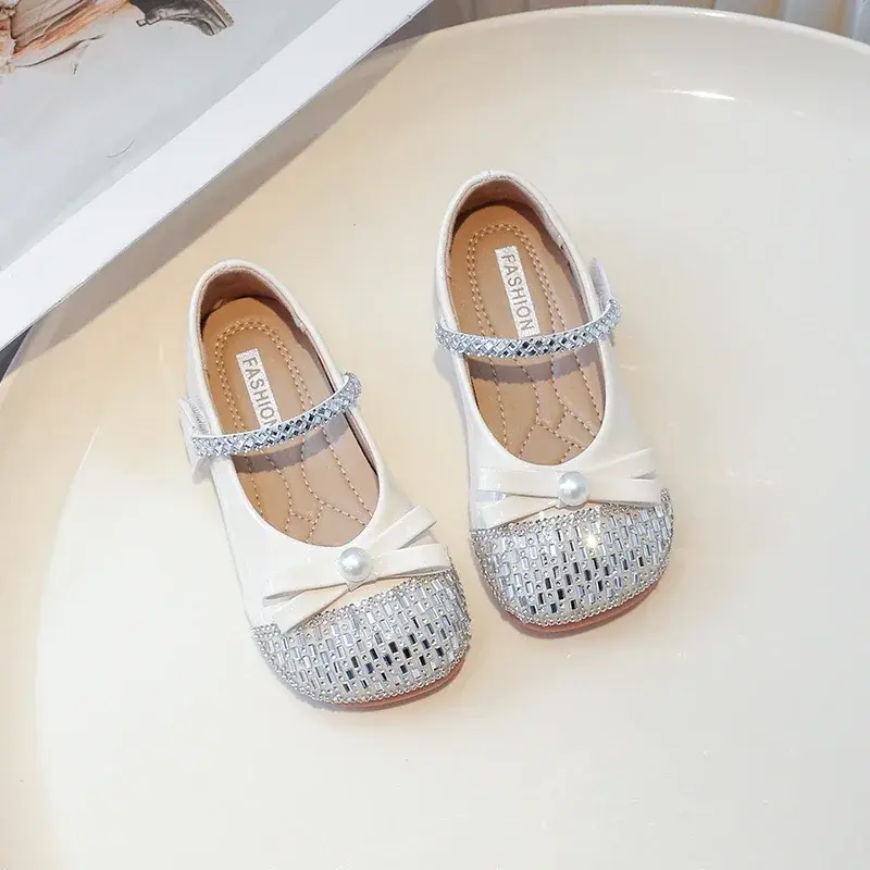 Girls Flat Shoes Round Toes Sweet Bows 2025 New Fashion Kids Princess Shoes Pu Leather Children Dance Shoes Wedding Ins Trendy