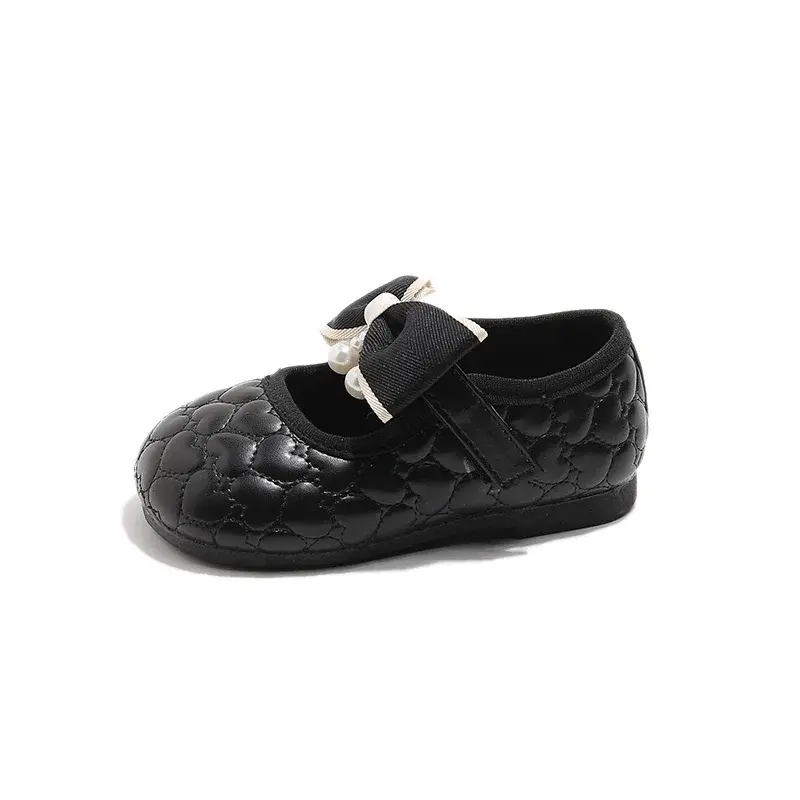 Girls Mary Janes Round Toes Big Bows 2025 New Kids Leather Shoes Non-slip Soft Sole Girls Flat Shoes Ins Trendy Love Heart Sweet