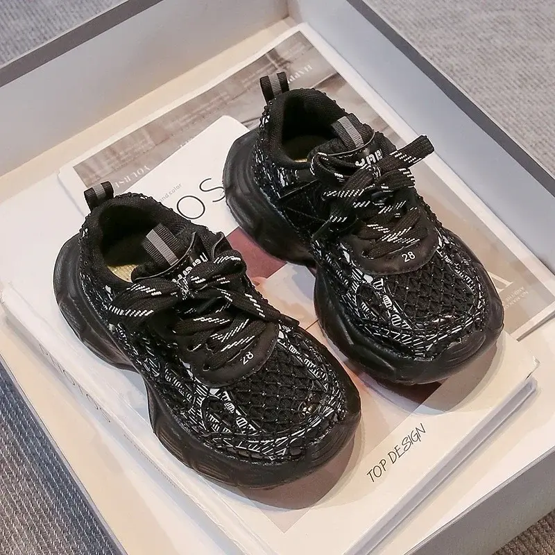 Students Sports Shoes Handsome Comfort Kids Sneakers Mesh Breathable 2025 New Children Basketball Shoes Thick Soft Sole Trendy