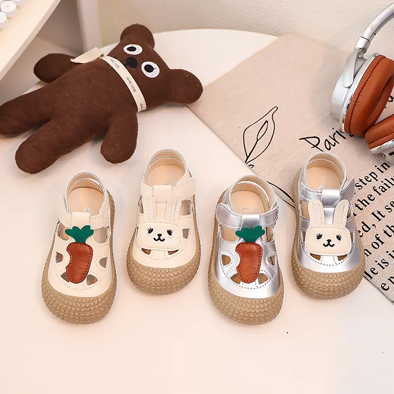 Cute Rabbit Little Girl Sandal Summer Hollow-out Children Causal Shoes Fashion Soft Bottom Versatile Kids Flat Sandals Anti-kick
