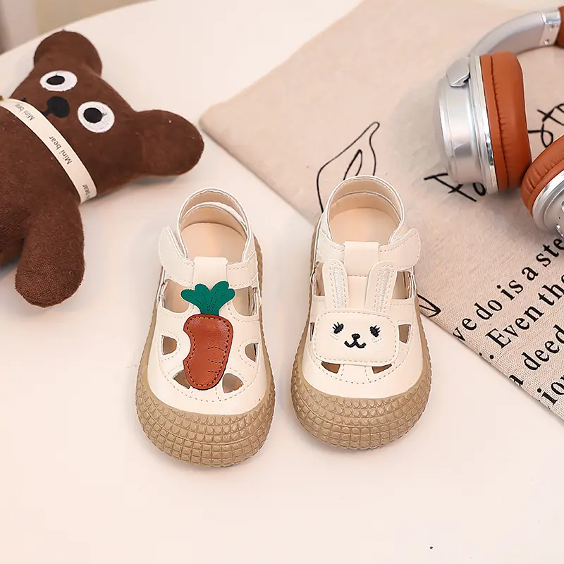 Cute Rabbit Little Girl Sandal Summer Hollow-out Children Causal Shoes Fashion Soft Bottom Versatile Kids Flat Sandals Anti-kick