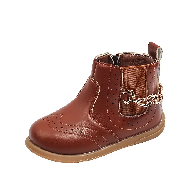 Children's Boots for Girls Classic Chain Kids Causal Leather Short Boots Fashion Solid Color Toddlers Ankle Boots Simple Style