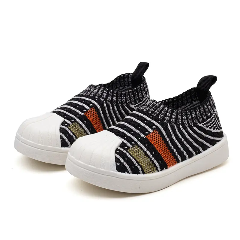 Children Sneakers Kids Little Boys Girls Casual Shoes Slip-on Soft Breathable Sports Fashion Flats Knitted Fabric Anti-kick Toes