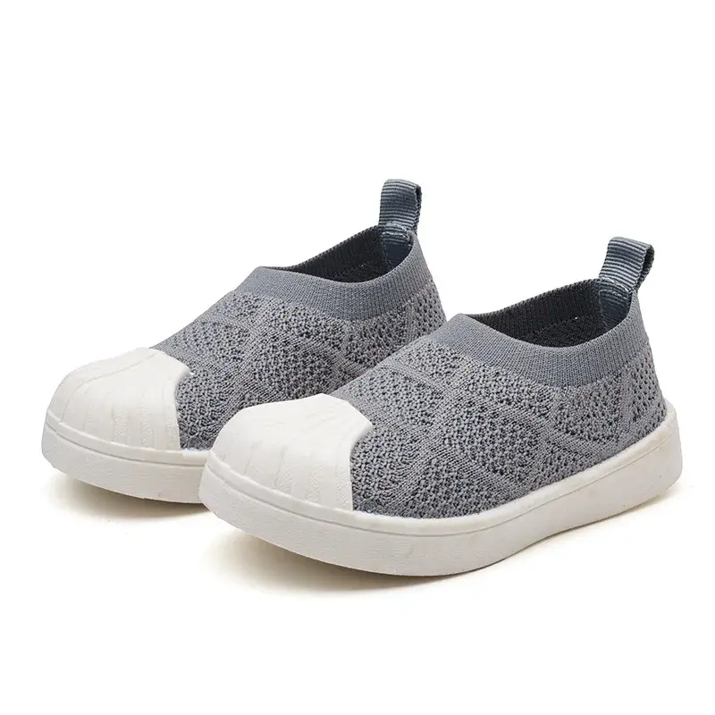 Children Sneakers Kids Little Boys Girls Casual Shoes Slip-on Soft Breathable Sports Fashion Flats Knitted Fabric Anti-kick Toes