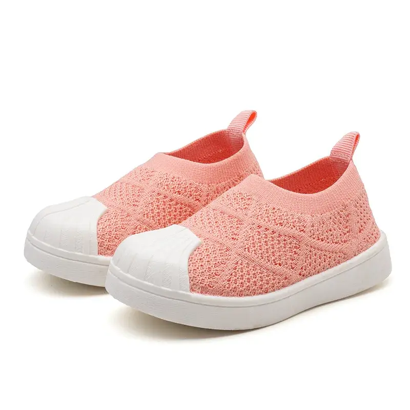 Children Sneakers Kids Little Boys Girls Casual Shoes Slip-on Soft Breathable Sports Fashion Flats Knitted Fabric Anti-kick Toes