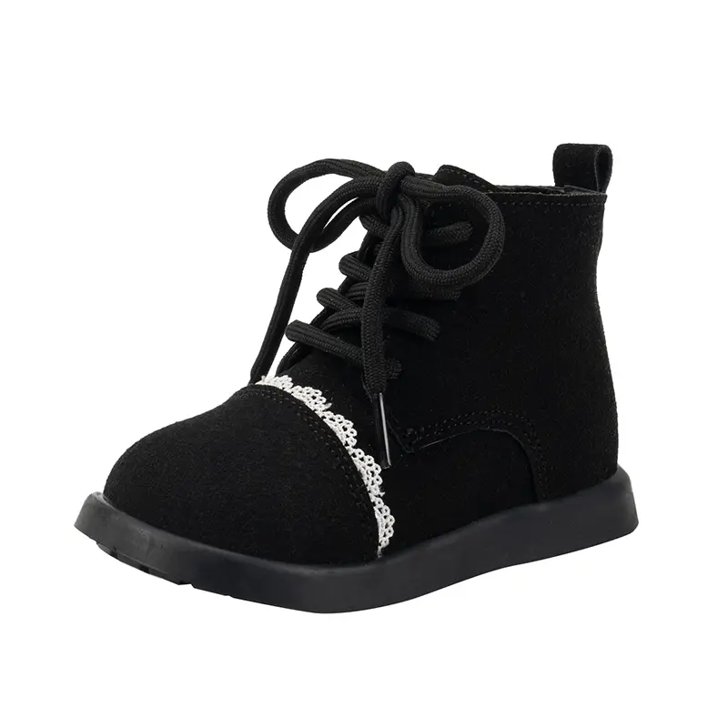 Girls Leather Boots Sweet Lace Side Zip Kids Short Boots Round Toes 2025 Autumn New Children Ankle Boots Soft Bottom Size 22-30