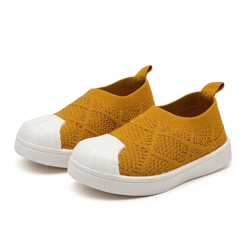 Children Sneakers Kids Little Boys Girls Casual Shoes Slip-on Soft Breathable Sports Fashion Flats Knitted Fabric Anti-kick Toes
