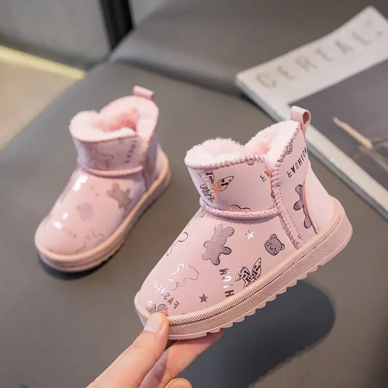 2024 Children Snow Boots Girls Boys Winter New Fashion Korean Style Trendy Bear Soft Comfortable Versatile Non-slip Cotton Shoes