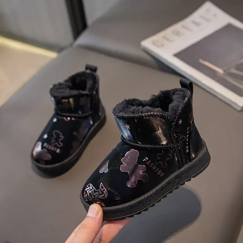 2024 Children Snow Boots Girls Boys Winter New Fashion Korean Style Trendy Bear Soft Comfortable Versatile Non-slip Cotton Shoes
