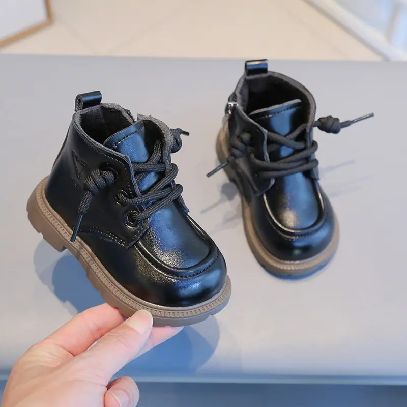 Baby Short Boots Thick Cotton for Toddler Kids Ankle Boots Soild Color 2025 Winter New Girls Leather Boots Soft Bottom Size15-25