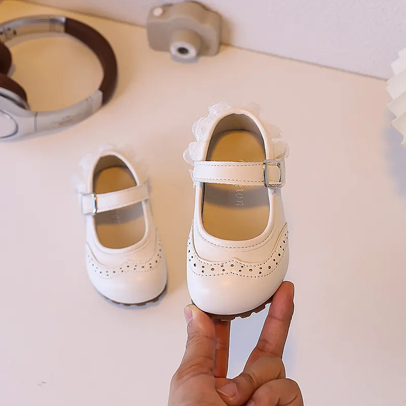 Girls Lace Flat Shoes New Spring Autumn Children's Leather Shoes Elegant Sweet Princess Causal Kids Fashion Dress Ballet Shoes