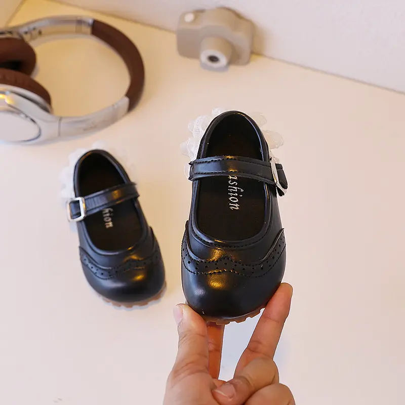 Girls Lace Flat Shoes New Spring Autumn Children's Leather Shoes Elegant Sweet Princess Causal Kids Fashion Dress Ballet Shoes