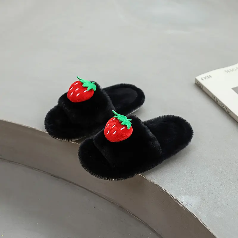 Winter New Children's Slippers Indoor Warm Furry Girls Home Cotton Slippers Cute Fruit Kids Fashion Causal Plush Flat Slippers