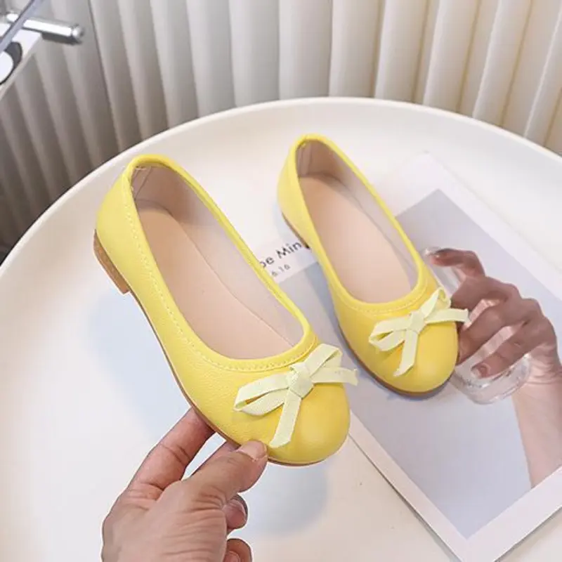 2025 New Children's Loafers Simple Spring Autumn Girls Leather Shoes Sweet Bowknot Versatile Kids Fashion Princess Ballet Shoes