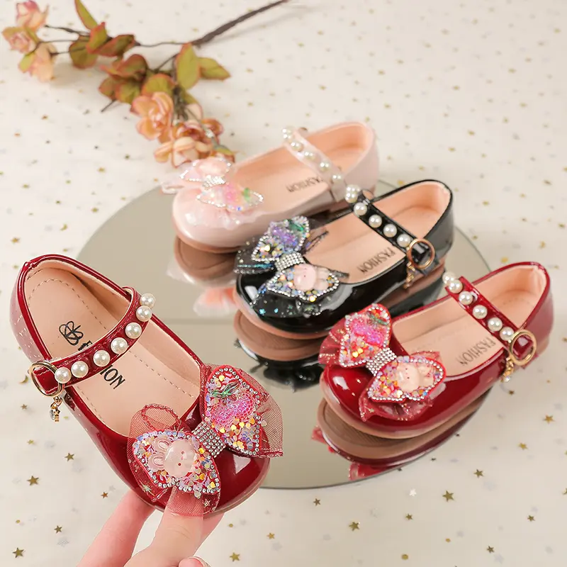 Sweet Kids MaryJanes Round Toes Lace Bows Girls Dance Shoes Cute Lace Bows 2025 Spring Autumn Children Flat Shoes Non-slip Soft