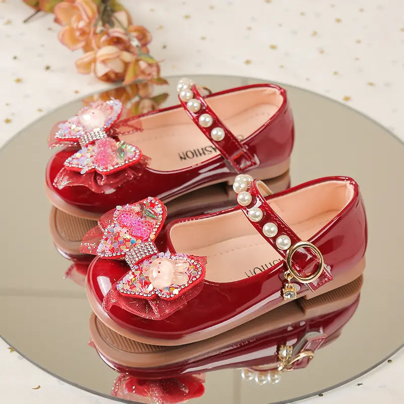 Sweet Kids MaryJanes Round Toes Lace Bows Girls Dance Shoes Cute Lace Bows 2025 Spring Autumn Children Flat Shoes Non-slip Soft