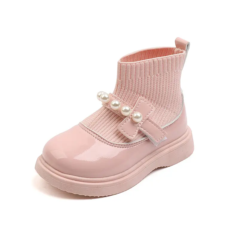 Girls Fashion Leather Shoes Korean Style Kids Princess Boots Pu Round Toes 2025 Winter New Children Casual Boots Soft Warm Fur