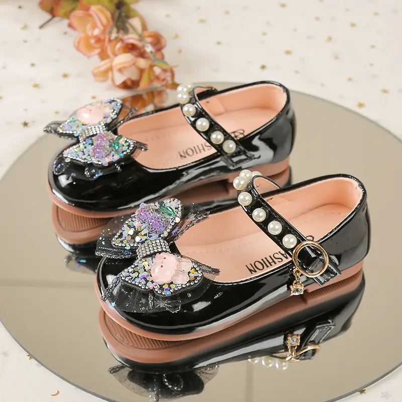 Sweet Kids MaryJanes Round Toes Lace Bows Girls Dance Shoes Cute Lace Bows 2025 Spring Autumn Children Flat Shoes Non-slip Soft