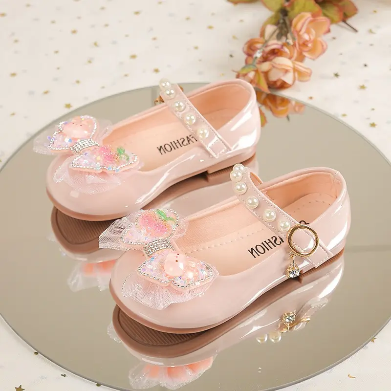 Sweet Kids MaryJanes Round Toes Lace Bows Girls Dance Shoes Cute Lace Bows 2025 Spring Autumn Children Flat Shoes Non-slip Soft