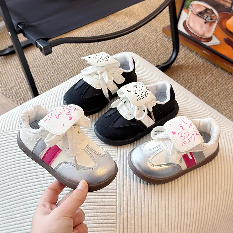 Baby Walking Shoes Princess Style Soft Bottom Kids Casual Shoes Toes Capped 2025 Autumn New Girls Skate Shoes Striped Size 16-25