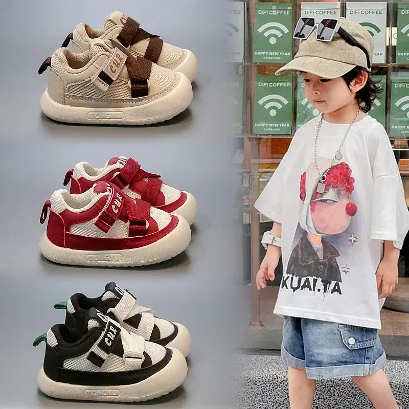 Baby Sports Shoes Toes Capped Anti-kicked 2025 New Kids Walking Shoes Mesh Breathable Boys Girls Casual Shoes Soft Sole Non-slip