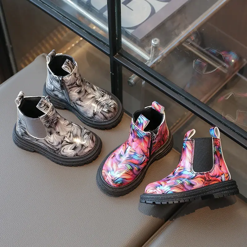 Girls Ankle Boots Kids Chelsea Boots Fashion Flower Prints Rubber Outsole Toddlers Children Fashion Boots 2024 Autumn Winter New