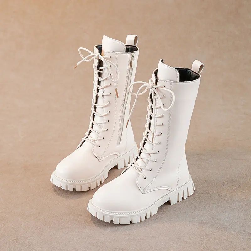 Kids Girls Mid-calf Boots Black Narrow Band Non-slip 2023 Solid Color Princess Catwalk Shoes Children Versatile Free Shipping