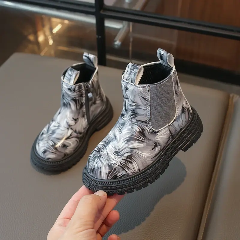 Girls Ankle Boots Kids Chelsea Boots Fashion Flower Prints Rubber Outsole Toddlers Children Fashion Boots 2024 Autumn Winter New