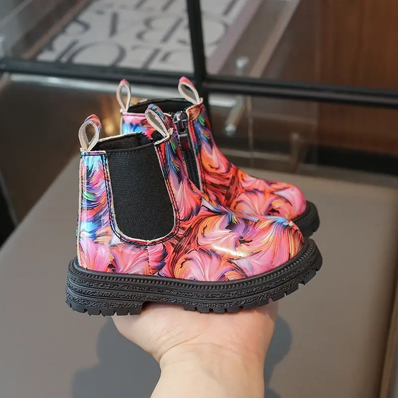 Girls Ankle Boots Kids Chelsea Boots Fashion Flower Prints Rubber Outsole Toddlers Children Fashion Boots 2024 Autumn Winter New