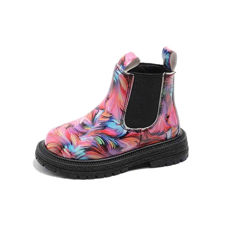 Girls Ankle Boots Kids Chelsea Boots Fashion Flower Prints Rubber Outsole Toddlers Children Fashion Boots 2024 Autumn Winter New