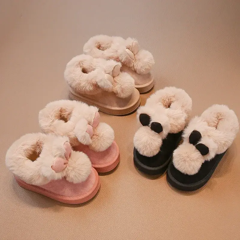 2024 Children Snow Boots for Girls Winter New Fashion Korean Style Soft Bottom Anti-slippery Versatile Outside Cute Plush Shoes