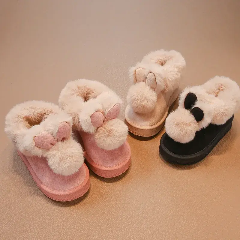 2024 Children Snow Boots for Girls Winter New Fashion Korean Style Soft Bottom Anti-slippery Versatile Outside Cute Plush Shoes