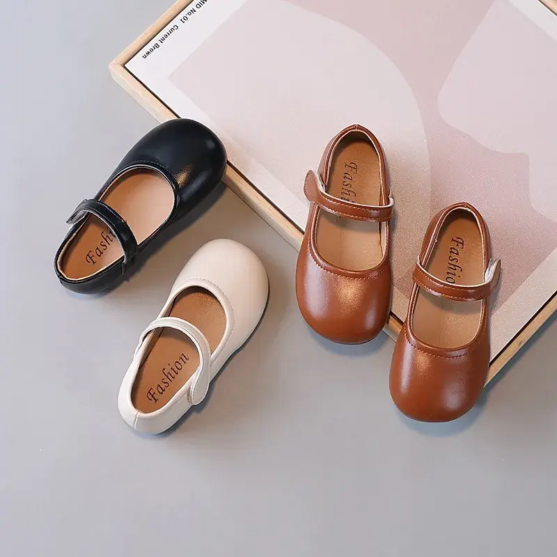 Girls Leather Shoes for Toddlers Kids Big Children Princess Fashion 2024 Spring Autumn Chic Simple Classic Flat Soft Shoes 23-35