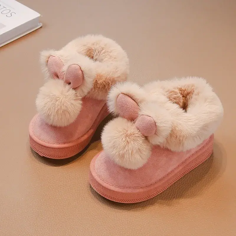 2024 Children Snow Boots for Girls Winter New Fashion Korean Style Soft Bottom Anti-slippery Versatile Outside Cute Plush Shoes